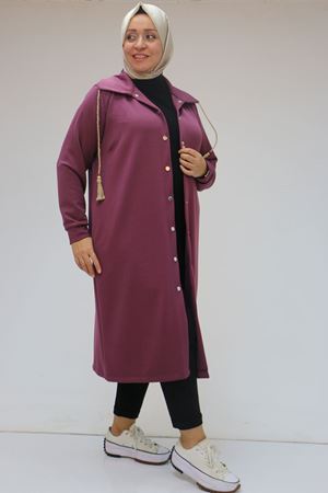 43043 Büyük Beden Çıtçıt Detaylı Osyho Kap - Mürdüm