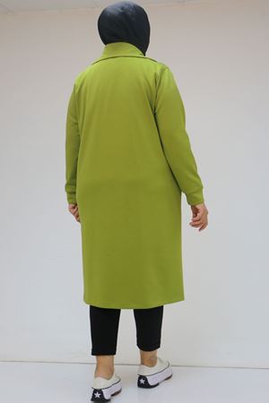 43043 Büyük Beden Çıtçıt Detaylı Osyho Kap - Yağ Yeşili