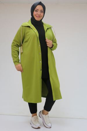 43043 Büyük Beden Çıtçıt Detaylı Osyho Kap - Yağ Yeşili