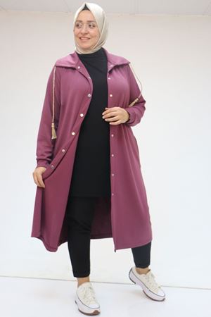 43043 Büyük Beden Çıtçıt Detaylı Osyho Kap - Mürdüm