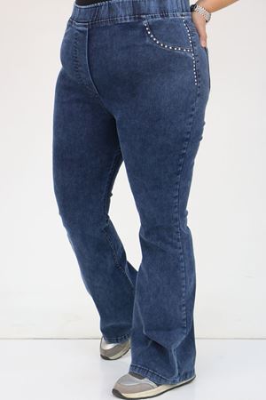 9202 Büyük Beden Beli Lastikli Taş Detaylı Kot Pantolon - Lacivert