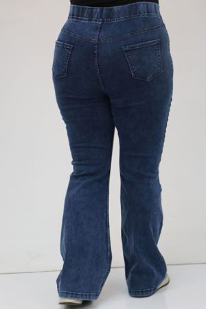 9202 Büyük Beden Beli Lastikli Taş Detaylı Kot Pantolon - Lacivert