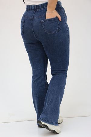 9137-16 Büyük Beden Beli Lastikli İspanyol Paça  Kot Pantolon - Lacivert