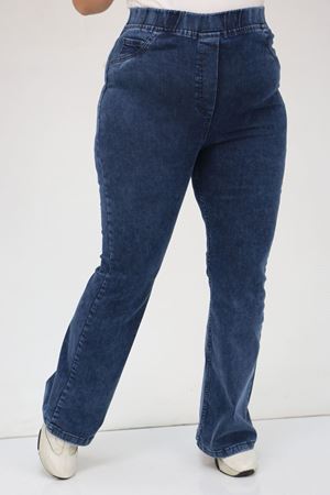 9137-16 Büyük Beden Beli Lastikli İspanyol Paça  Kot Pantolon - Lacivert