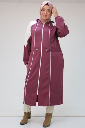 43046 Büyük Beden Kıstırma Biyeli Reglan Kol Osyho Kap - Mürdüm