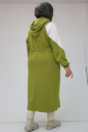 43046 Büyük Beden Kıstırma Biyeli Reglan Kol Osyho Kap - Yağ Yeşili
