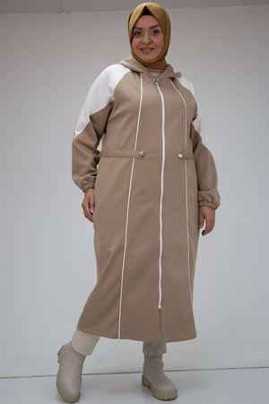 43046 Büyük Beden Kıstırma Biyeli Reglan Kol Osyho Kap - Vizon