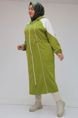 43046 Büyük Beden Kıstırma Biyeli Reglan Kol Osyho Kap - Yağ Yeşili