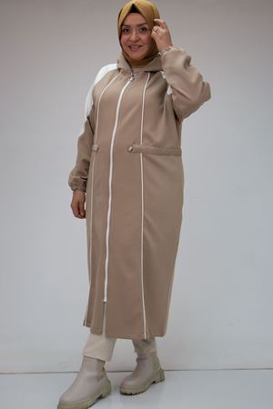 43046 Büyük Beden Kıstırma Biyeli Reglan Kol Osyho Kap - Vizon