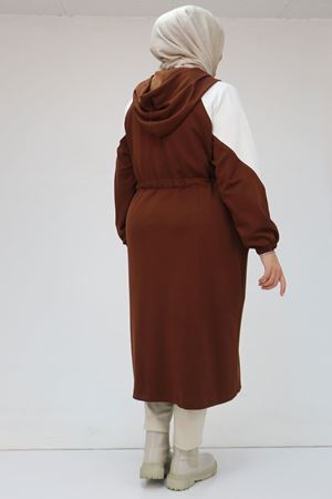 43046 Büyük Beden Kıstırma Biyeli Reglan Kol Osyho Kap - Kahve