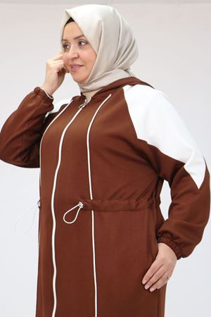 43046 Büyük Beden Kıstırma Biyeli Reglan Kol Osyho Kap - Kahve