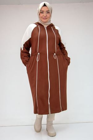 43046 Büyük Beden Kıstırma Biyeli Reglan Kol Osyho Kap - Kahve