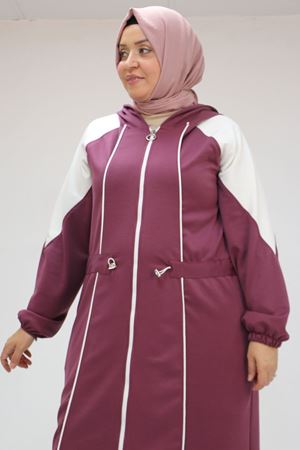 43046 Büyük Beden Kıstırma Biyeli Reglan Kol Osyho Kap - Mürdüm