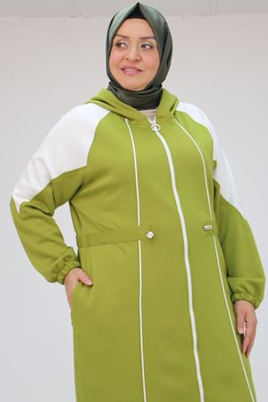 43046 Büyük Beden Kıstırma Biyeli Reglan Kol Osyho Kap - Yağ Yeşili