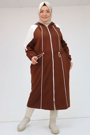 43046 Büyük Beden Kıstırma Biyeli Reglan Kol Osyho Kap - Kahve