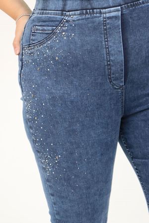 9201 Büyük Beden Beli Lastikli Taş Detaylı Kot Pantolon - Lacivert