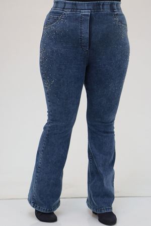 9201 Büyük Beden Beli Lastikli Taş Detaylı Kot Pantolon - Lacivert