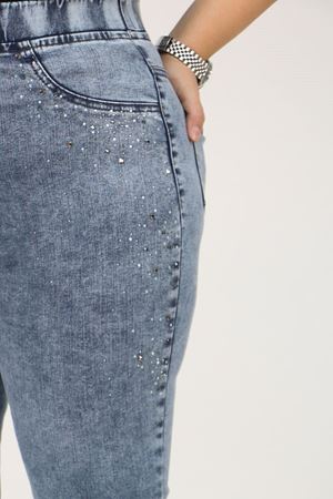 9201 Büyük Beden Beli Lastikli İnci Taş Detaylı Kot Pantolon - Buz Mavi