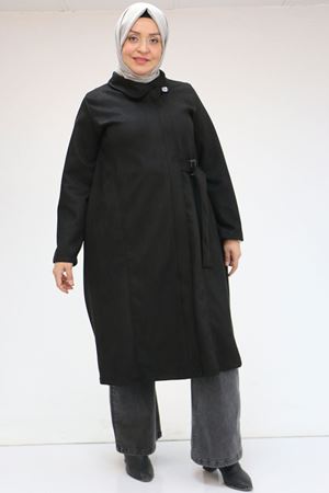 43066 Büyük Beden Yandan Bağlamalı Nubuk Kap - Siyah