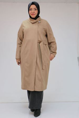 43066 Büyük Beden Yandan Bağlamalı Nubuk Kap - Vizon