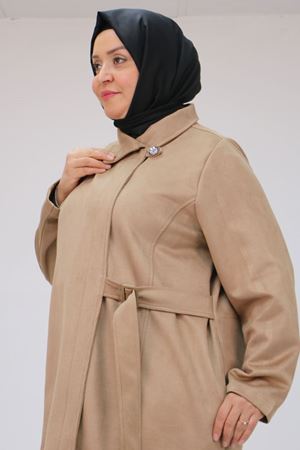 43066 Büyük Beden Yandan Bağlamalı Nubuk Kap - Vizon