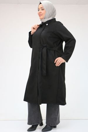 43066 Büyük Beden Yandan Bağlamalı Nubuk Kap - Siyah