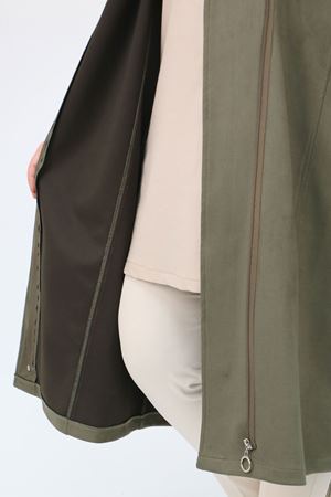 43066 Büyük Beden Yandan Bağlamalı Nubuk Kap - Haki