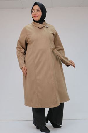 43066 Büyük Beden Yandan Bağlamalı Nubuk Kap - Vizon