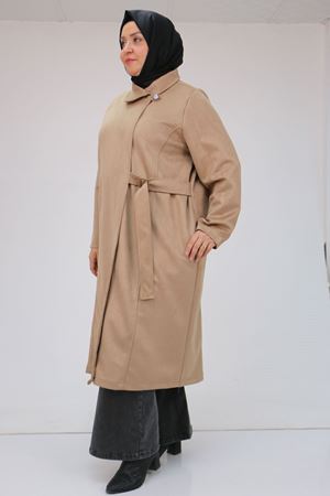 43066 Büyük Beden Yandan Bağlamalı Nubuk Kap - Vizon