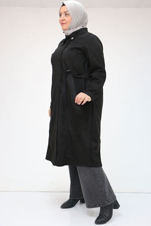 43066 Büyük Beden Yandan Bağlamalı Nubuk Kap - Siyah