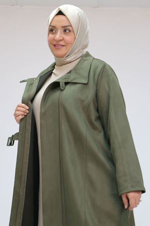 43066 Büyük Beden Yandan Bağlamalı Nubuk Kap - Haki