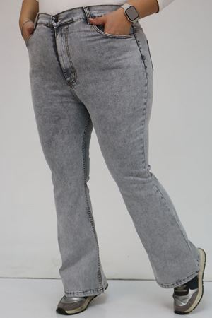 F-9110-9 Büyük Beden İspanyol Paça  Kot Pantolon - Gri