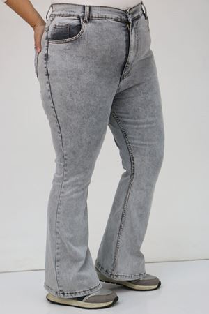 F-9110-9 Büyük Beden İspanyol Paça  Kot Pantolon - Gri