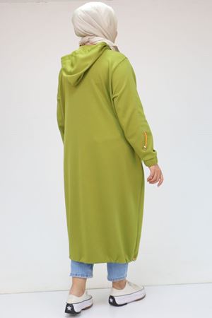 48096 Büyük Beden Kanguru Cepli Osyho Tunik - Yağ Yeşili