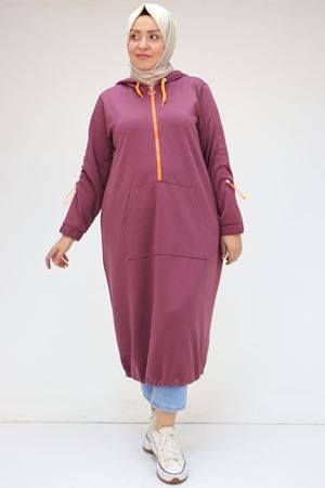 48096 Büyük Beden Kanguru Cepli Osyho Tunik - Mürdüm