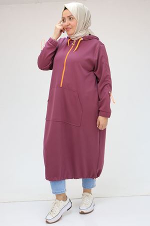 48096 Büyük Beden Kanguru Cepli Osyho Tunik - Mürdüm