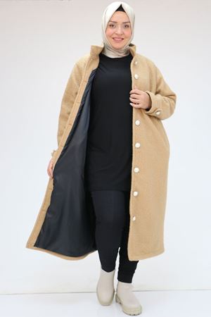 43089 Büyük Beden Dikyaka Fileto Cepli  Kaban - Vizon