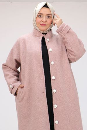 43089 Büyük Beden Dikyaka Fileto Cepli  Kaban - Gül Kurusu