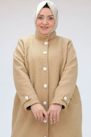 43089 Büyük Beden Dikyaka Fileto Cepli  Kaban - Vizon