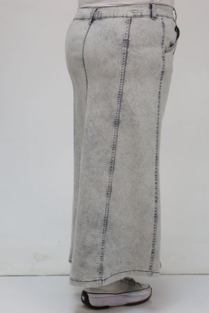 45007 Büyük Beden Parçalı Taş Detaylı Kot Etek - Gri