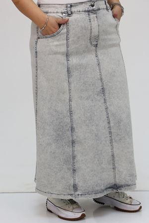 45007 Büyük Beden Parçalı Taş Detaylı Kot Etek - Gri