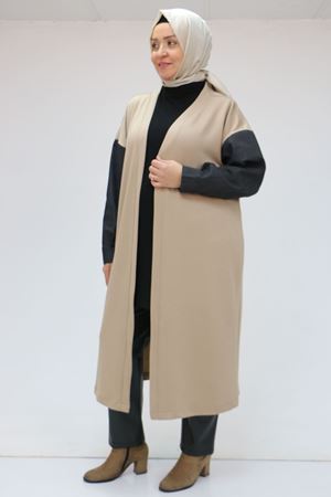 43095 Büyük Beden  Kot Garnili Osyho Ceket - Vizon