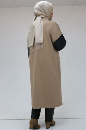 43095 Büyük Beden  Kot Garnili Osyho Ceket - Vizon