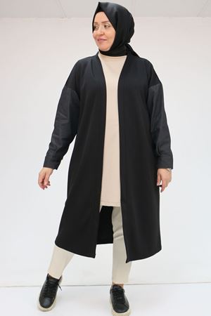 43095 Büyük Beden  Kot Garnili Osyho Ceket - Siyah