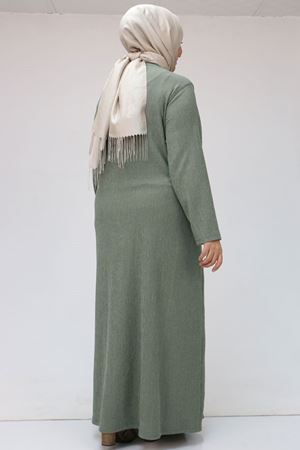 F-42034 Büyük Beden Önden Bağlamalı Panama Elbise - Nefti