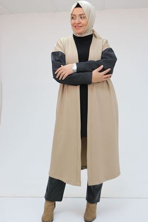 43095 Büyük Beden  Kot Garnili Osyho Ceket - Vizon