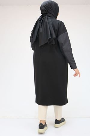 43095 Büyük Beden  Kot Garnili Osyho Ceket - Siyah