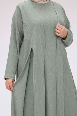 F-42034 Büyük Beden Önden Bağlamalı Panama Elbise - Nefti