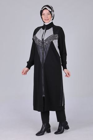 Büyük Beden Tesettür Fermuarlı Kap 25110 Siyah
