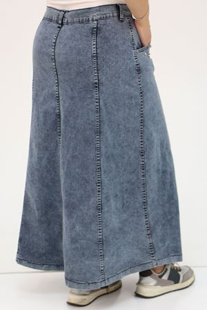 45007-1 Büyük Beden Parçalı Taş Detaylı Kot Etek - Mavi